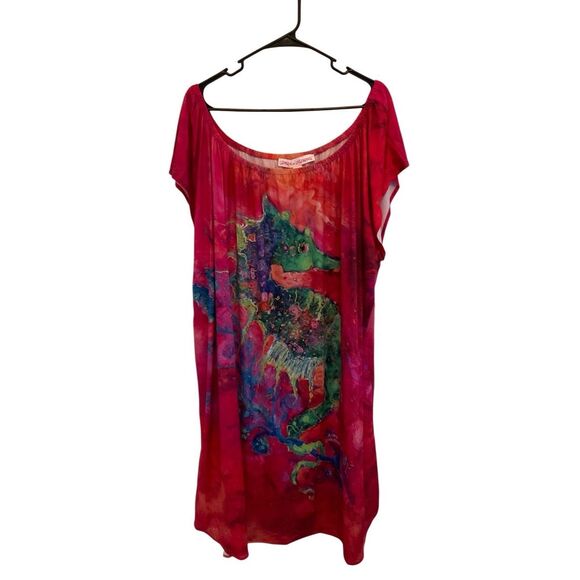 LEOMA LOVEGROVE XXLarge Short Sleeve Tropical Fun Seahorse Print Dress Coverup - Picture 1 of 4